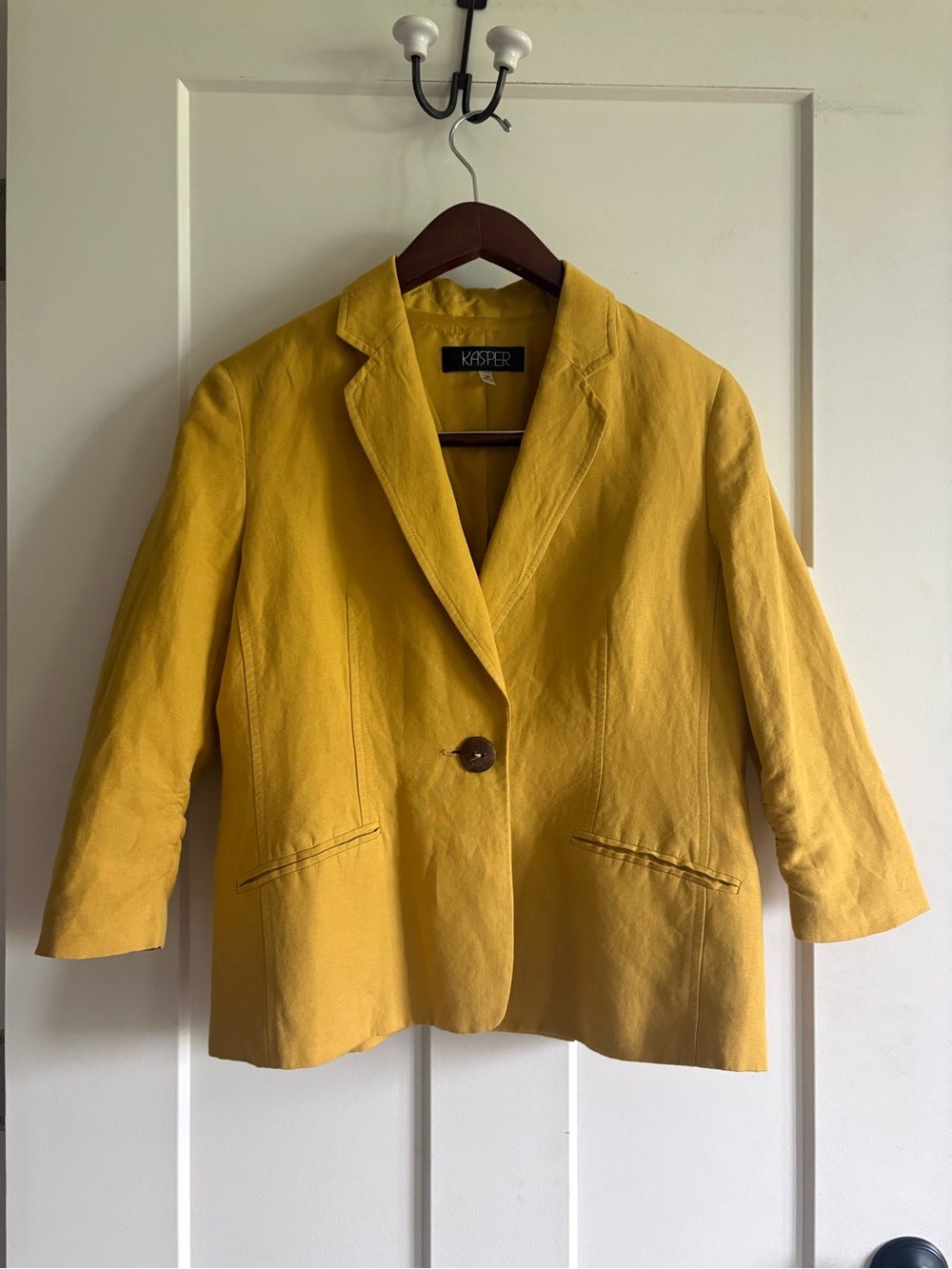Kasper Mustard Yellow Single-Button Blazer Jacket 10P linen/viscose lined EUC